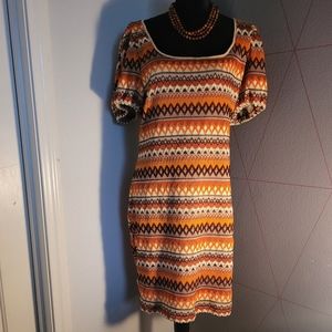 Geometric Print Puff Sleeve Bodycon Dress